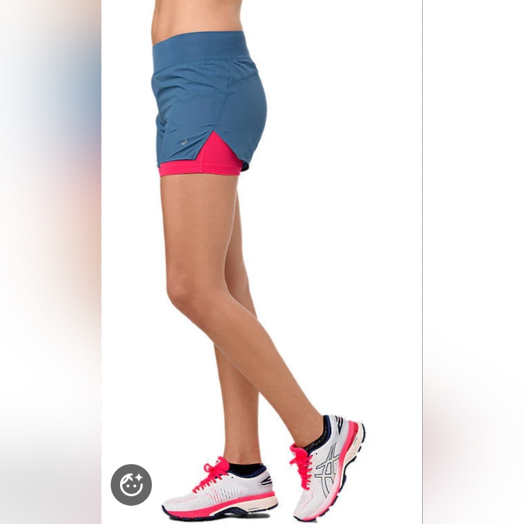 Asics Blue And Pink Athletic 2 In 1 Drawstring Shorts